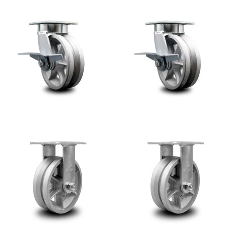 Service Caster 6 Inch Kingpinless V Groove Semi Steel Wheel Caster Brakes 2 Rigid SCC, 2PK SCC-KP30S620-VGR-SLB-2-R-2